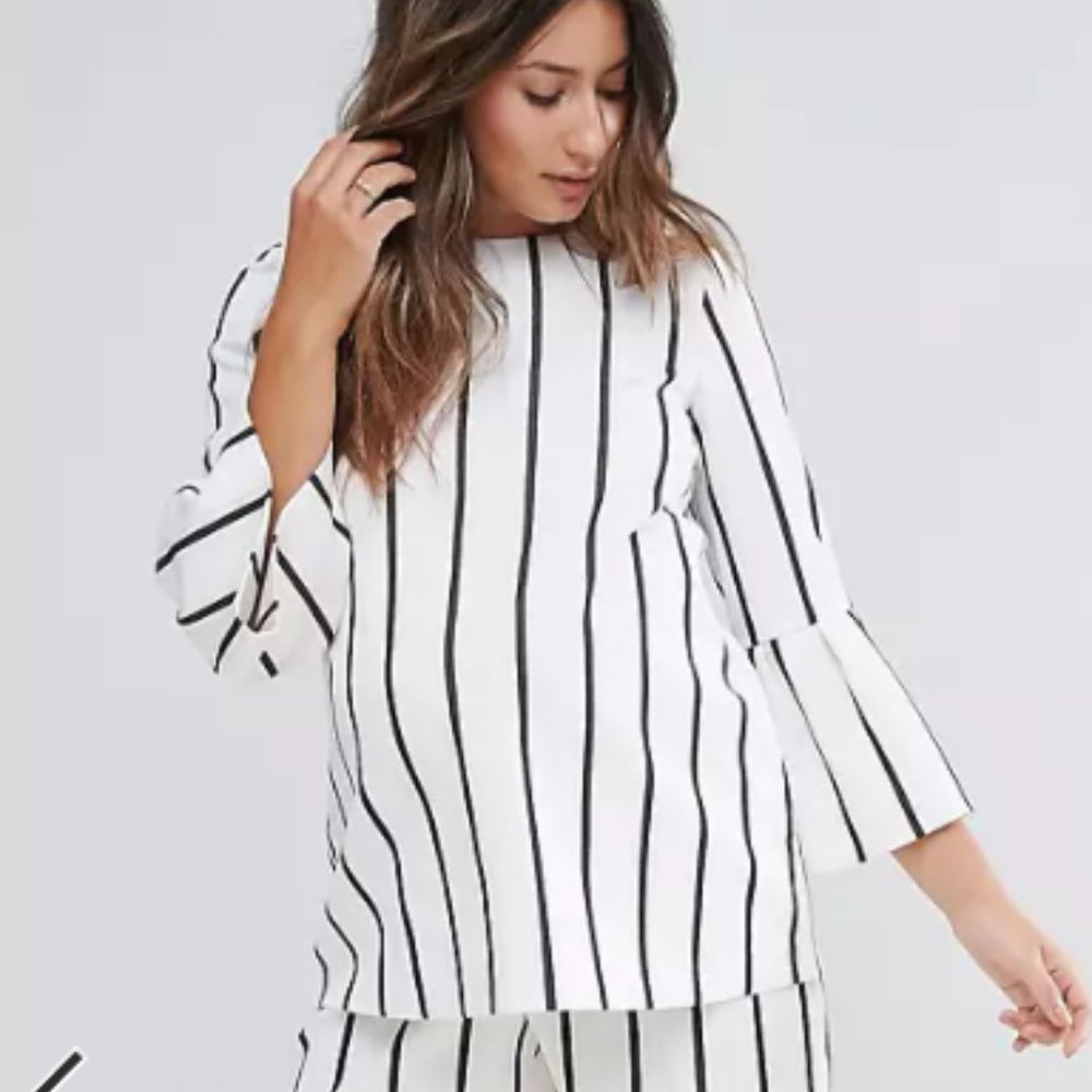 ASOS Blurred Stripe Bell Sleeve Maternity Blouse EXCELLENT Condition size 6